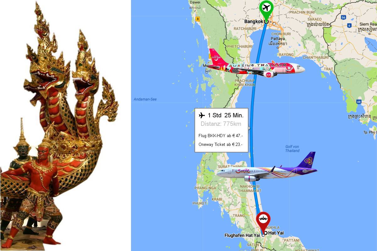 Foto: Flugroute Bangkok-Hat Yai - Die besten Sonderangebote für günstige Flüge nach Kabi finden