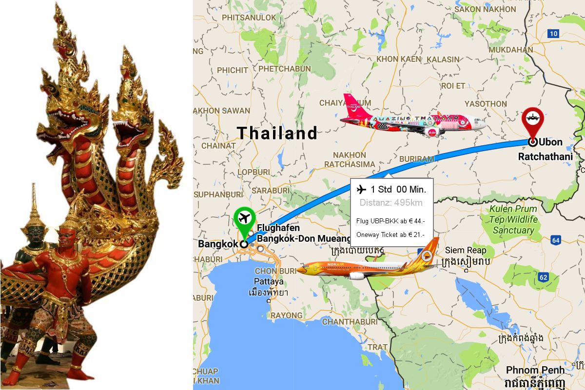 Thailand Flugroute Ubon Ratchathani  - Bangkok