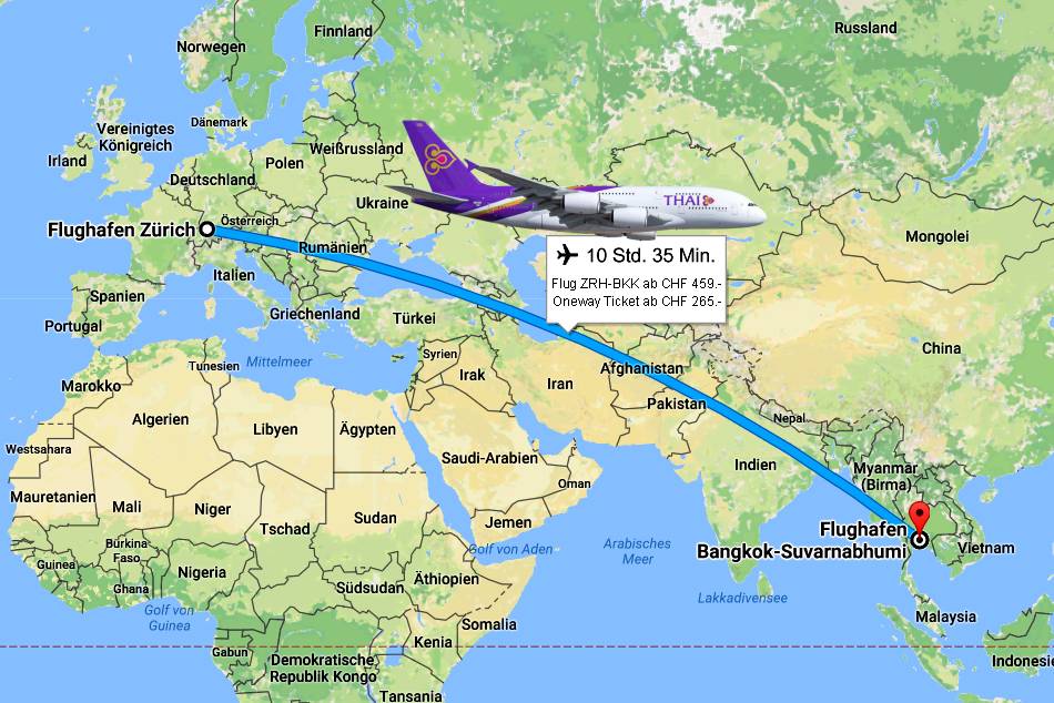 Sonderangebote Flugroute Zrich-Bangkok (Direktflge Thai Airways / Lufthansa / Swiss-Air)